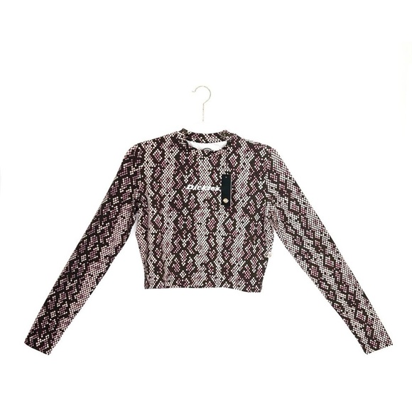 Dickies Camden Long Sleeve Crop Top Size Medium Pink Brown Snake Print New NWT - Picture 10 of 11